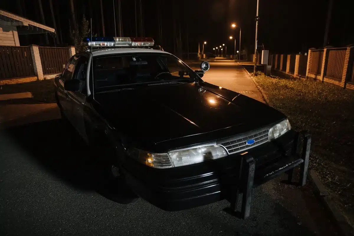 Polizeikontrolle mit Atemalkoholtester bei Nacht